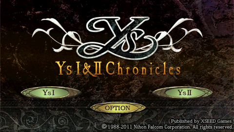 Ys I & II Chronicles title screen for PSP
